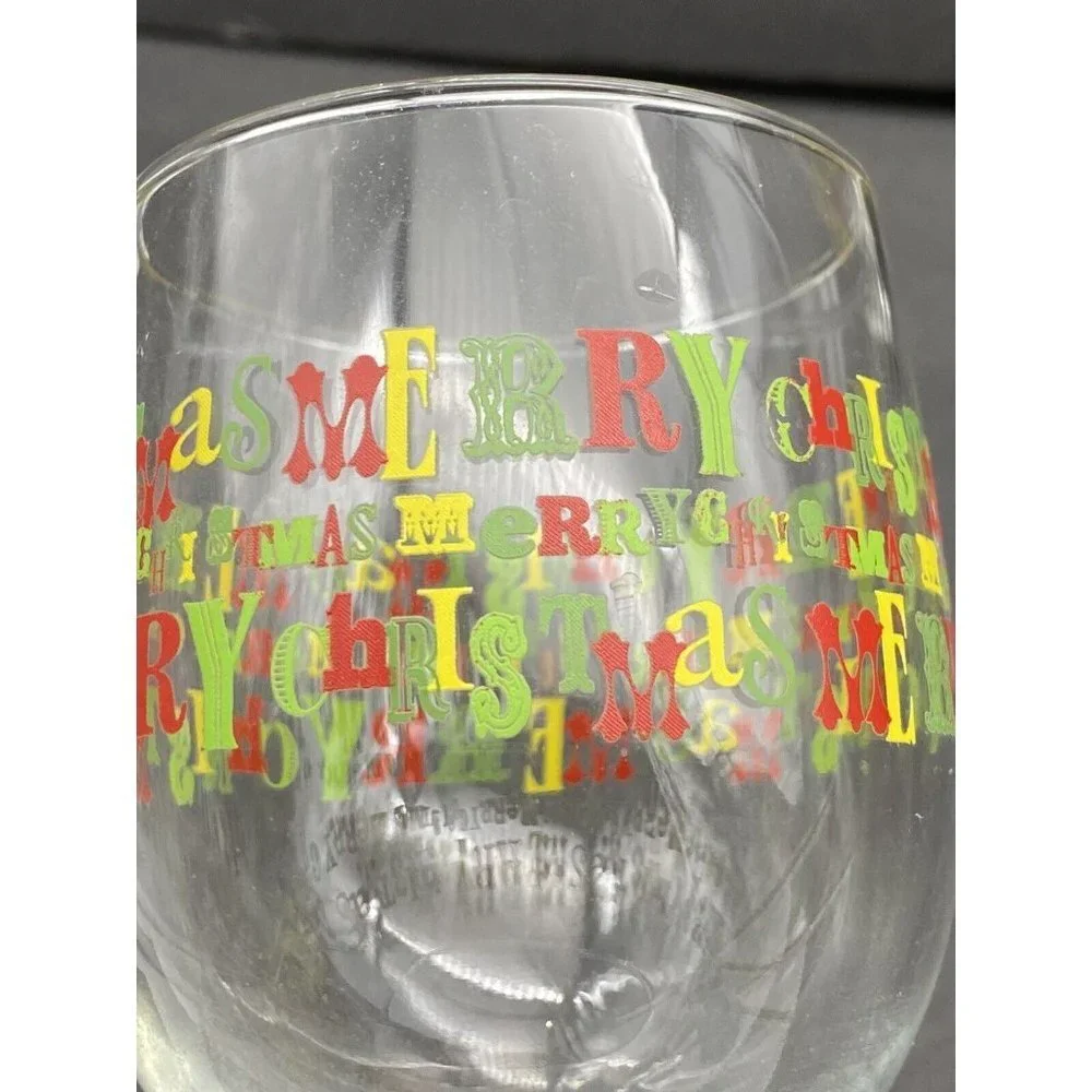 VTG Y2K Merry Christmas Libbey Wine Glasses Lot of 2 Holiday Barware‎ Red Green